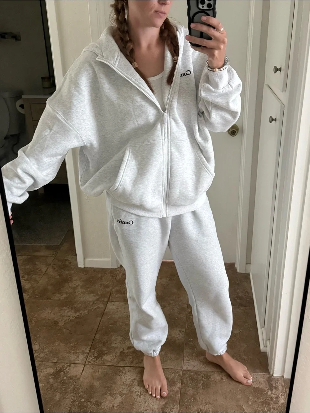 Comfort Zip Hoodie & Sweatpants Set in Light Gray - Picture 6 of 9